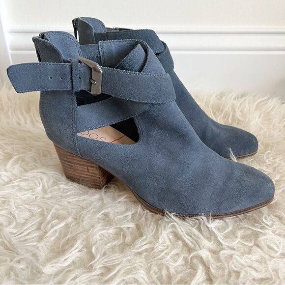 Sole Society Azure Blue Suede Ankle Bootie With Buckle Strap | Size 7 - Picture 3 of 8